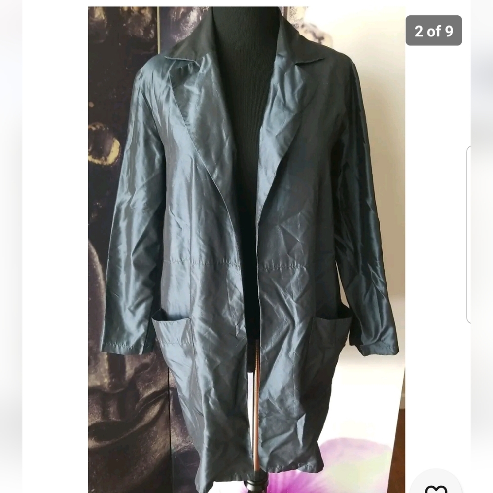 TRINA TURK Womens 100% Silk Open Front Collared Jacket w/ Pockets Size 6 Teal